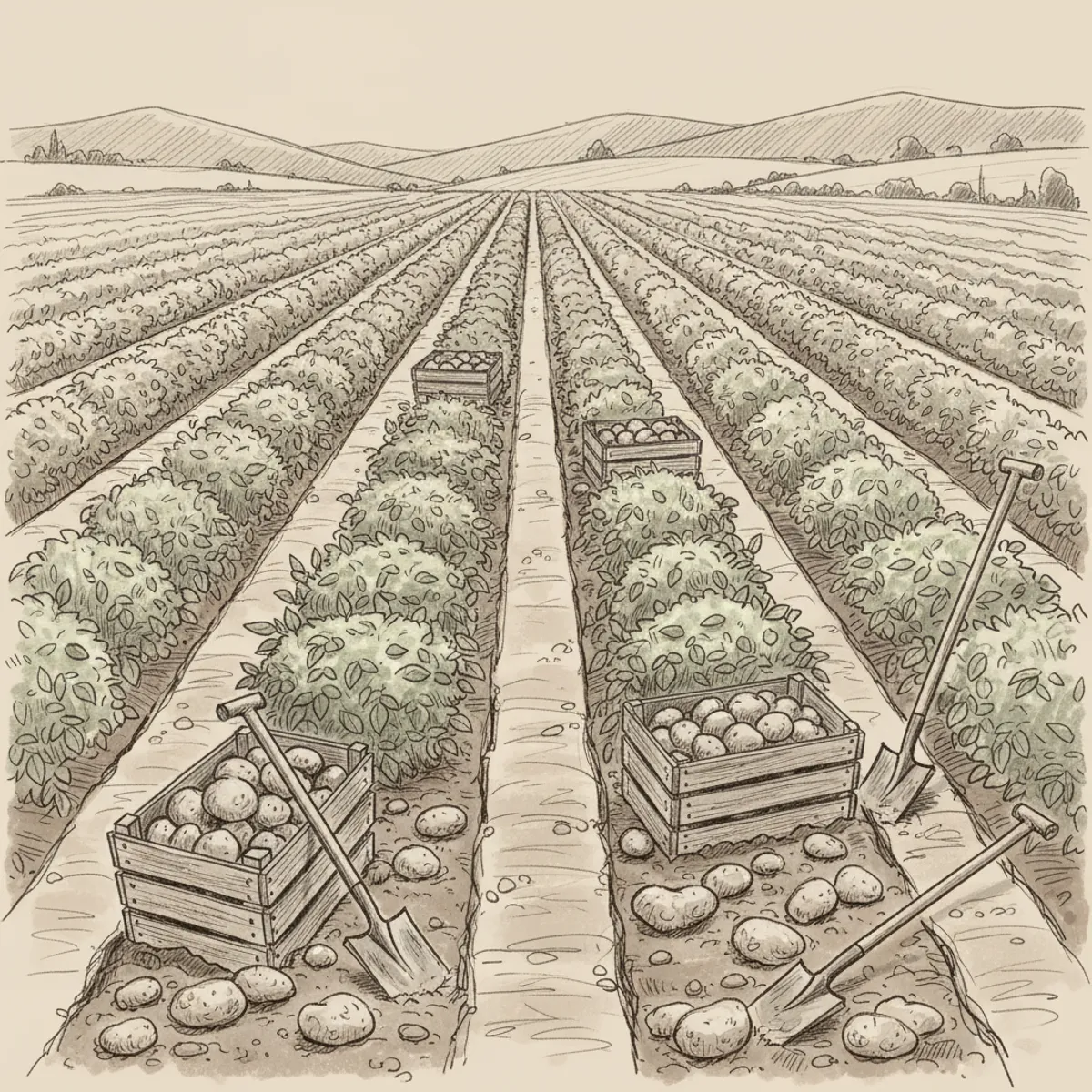 Sketch of Desiree potato growing rows